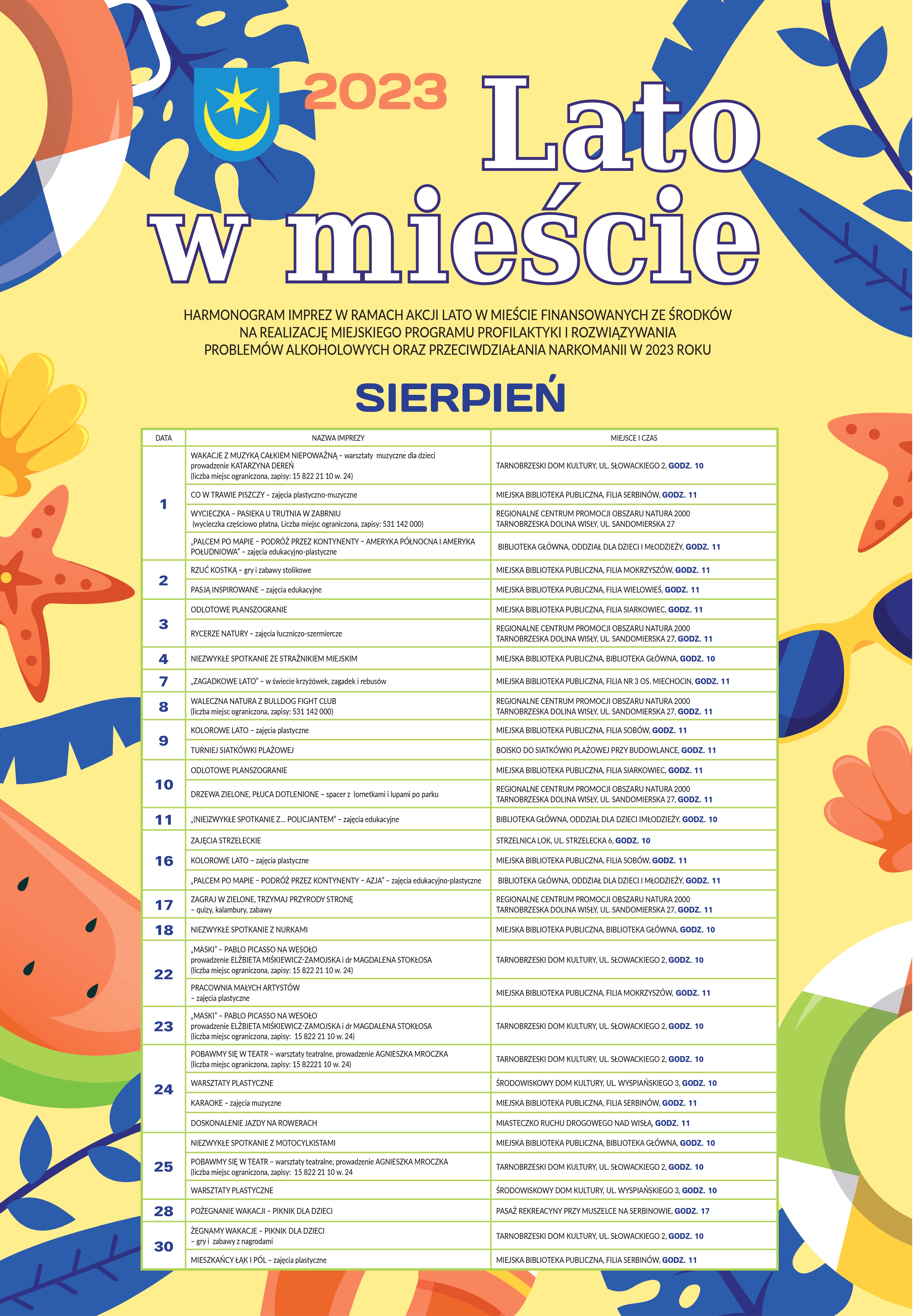 Harmonogram imprez w ramach akcji „Lato w mieście” - sierpień 2023